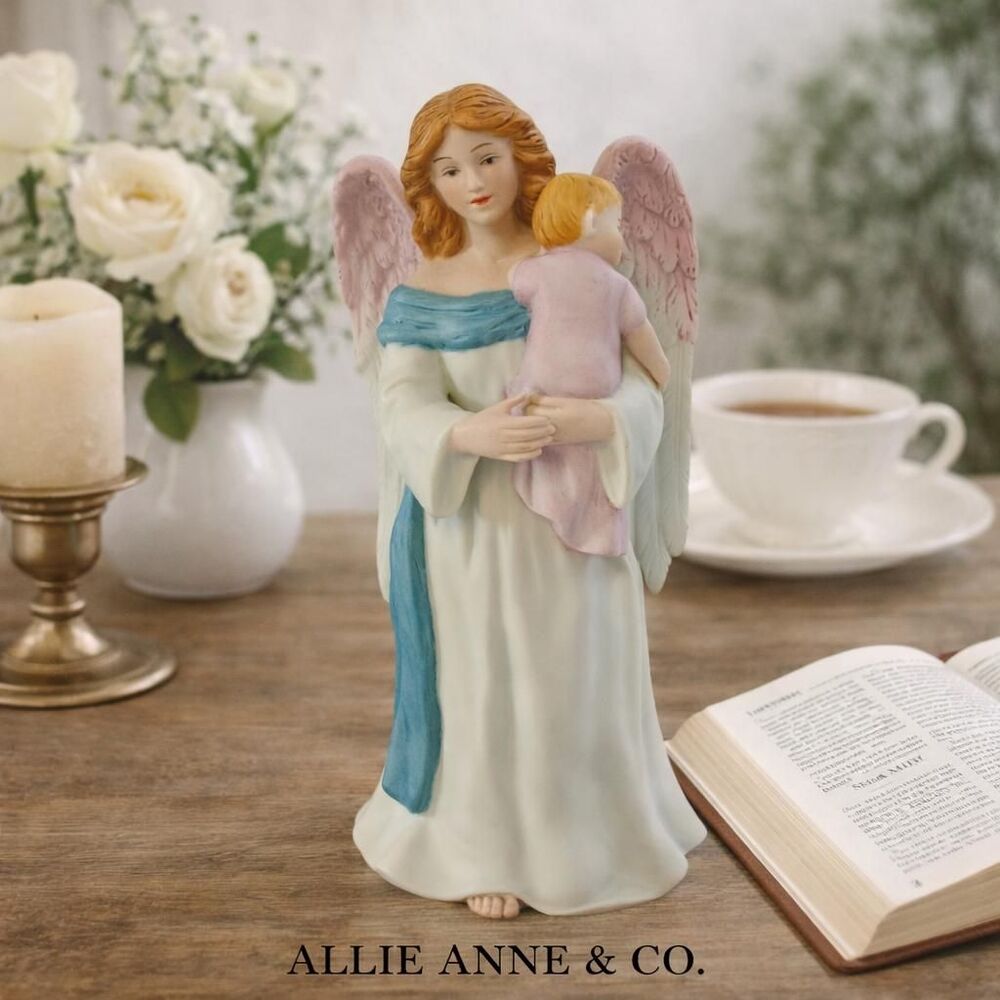 HOMCO Guardian Angel Figurine Holding Child | Porcelain Statue, Religious Home D